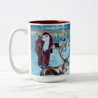Nostalgic Painted Santa and Reindeer 15 oz. Mug