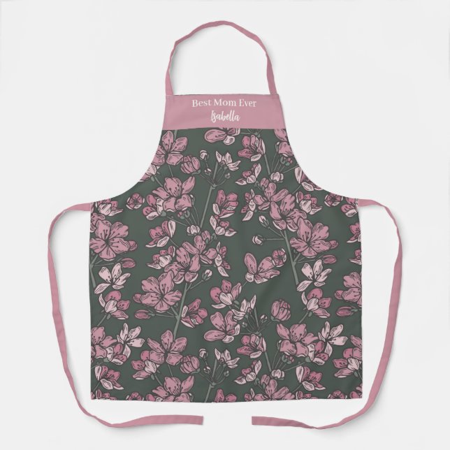 Nostalgic Pink Floral Best Mum Ever Custom Name Apron (Front)