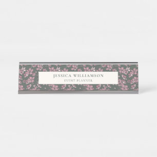Nostalgic Pink Floral Custom Desk Name Plate