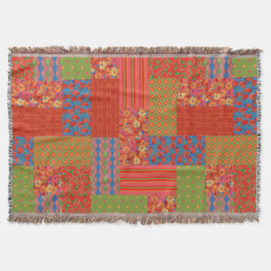 Nostalgic Poppies Faux-patchwork Throw Blanket