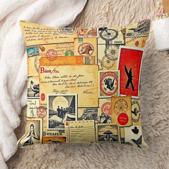Nostalgic Postal Design Cushion (Blanket)