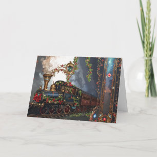 Nostalgic Romantic Victorian Christmas Train Holiday Card