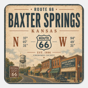Nostalgic Route 66 Landmark Art Square Sticker