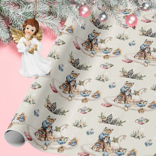  Nostalgic Rustic Vintage Christmas Cute Animals Wrapping Paper (Nostalgic Rustic Vintage Christmas Cute Animals Wrapping Paper ©Susanne Sachers - Sunny Mind 🌞)