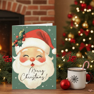 Nostalgic Santa Cute Merry Christmas Personalised Holiday Card