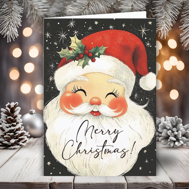 Nostalgic Santa Cute Merry Christmas Personalised Holiday Card (Nostalgic Santa Cute Merry Christmas Personalized Holiday Card)
