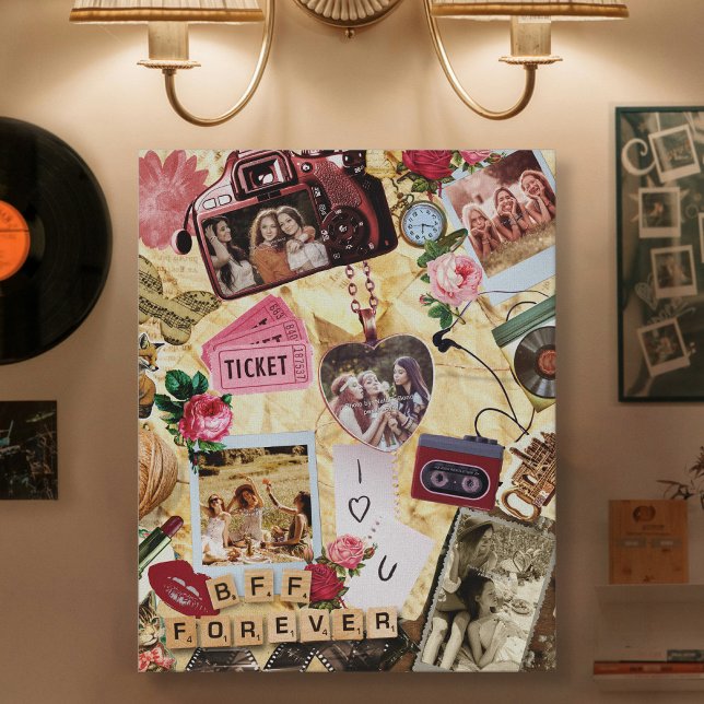Nostalgic Scrapbook BFF Forever Photo Collage Canvas Print (Creator Uploaded)