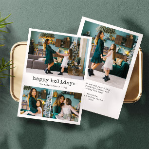 Nostalgic Type   Happy Holidays Family Photo Grid Holiday Card