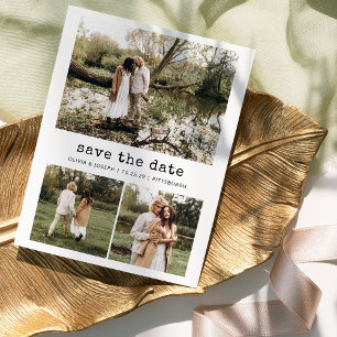 Nostalgic Type   Vintage Save the Date Photo Grid Postcard