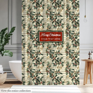 Nostalgic vintage Christmas carols holly berries Shower Curtain