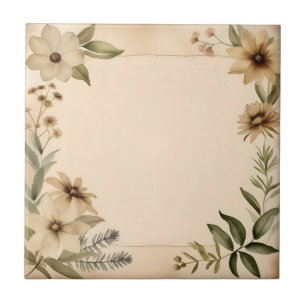 Nostalgic Vintage Herbarium Flowers Tile