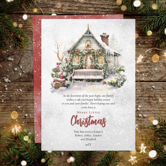 Nostalgic Vintage Holiday Cottage Christmas Card (Nostalgic Vintage Holiday Cottage Christmas Flat Greeting Card)