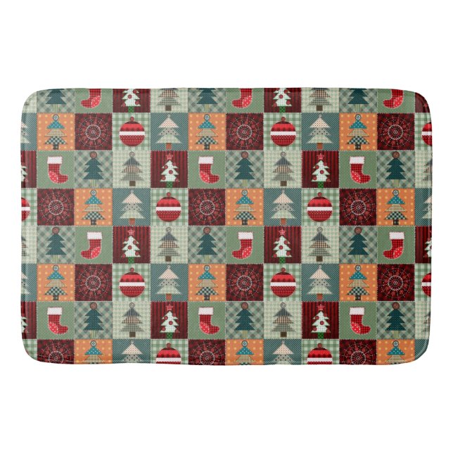 Nostalgic Vintage Holiday Patchwork Quilt Bath Mat (Front)