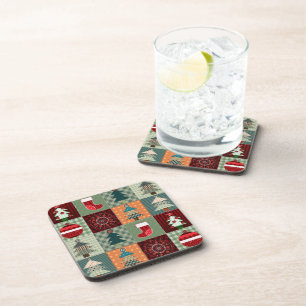 Nostalgic Vintage Holiday Patchwork Quilt Coaster