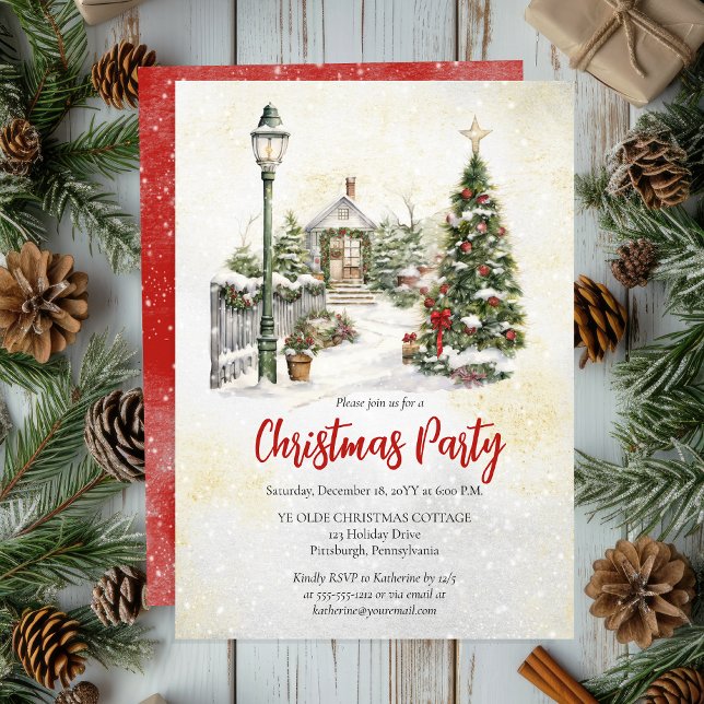 Nostalgic Vintage Holiday Tree Christmas Party Invitation (Nostalgic Vintage Holiday Tree Christmas Party Invitation)