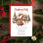 Nostalgic Vintage Red Truck Christmas Party Invitation<br><div class="desc">Nothing says Christmas like a vintage red truck loaded down with holiday greenery in a snowy winter scene with towering evergreens and a rustic,  cosy cottage.   This design delivers on that promise of everything Christmas.</div>