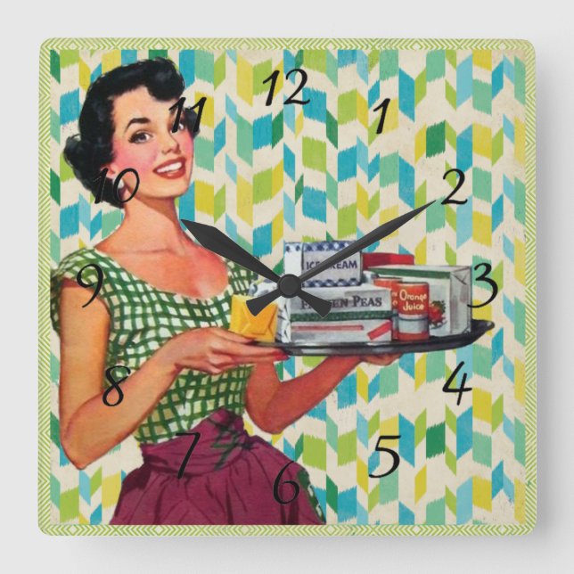 Nostalgic Vintage Retro Lady  Kitchen Clock (Front)
