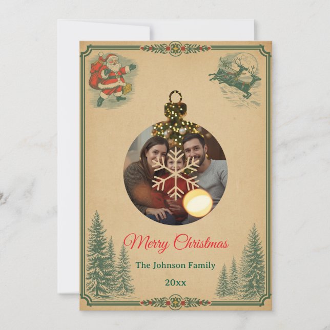 Nostalgic Vintage Retro Style Christmas Card (Front)