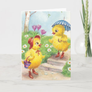 Nostalgic vintage style Easter chicks Holiday Card