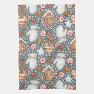 Nostalgic Watercolor Christmas with Winter Treats Tea Towel
