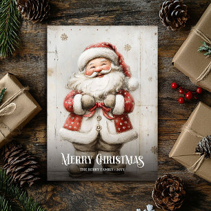 Nostalgic Watercolor Red White Christmas Santa  Holiday Card