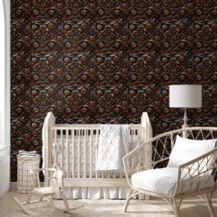 Nostalgic Whimsical Western Carving Floral Pattern Wallpaper