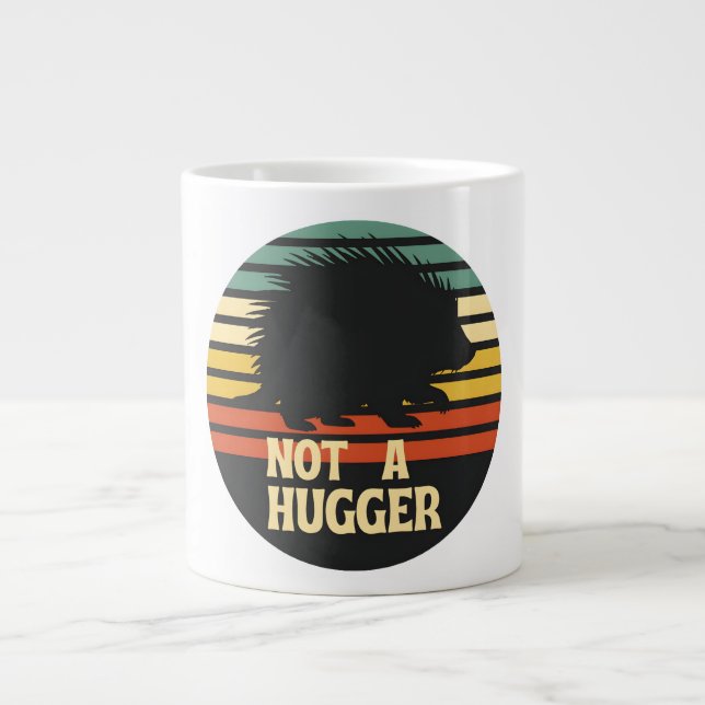 Not A Hugger Black Porcupine Large Coffee Mug (Front)