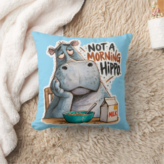 🦛😴 Not a Morning Hippo – Funny Throw Pillow ☕🛋️
