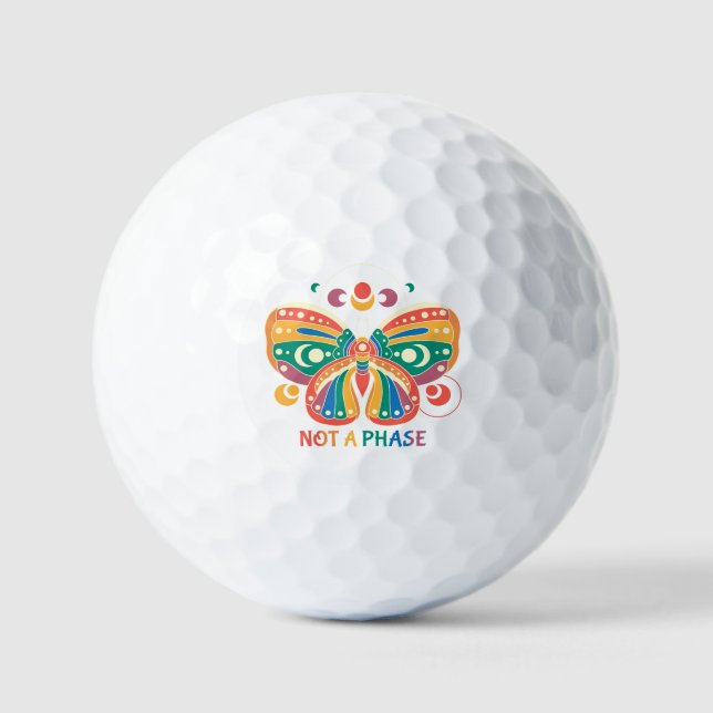 Not A Phase – Colourful Butterfly LGBTQ Pride Golf Balls (Front)
