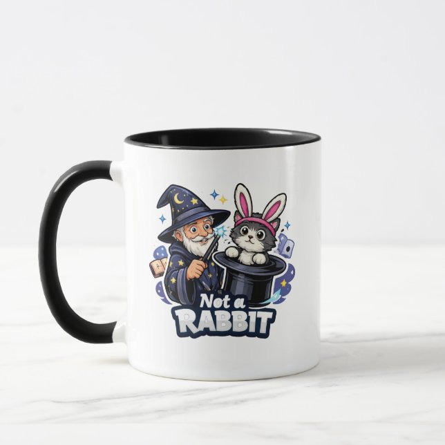 Not a Rabbit – Wizard Pulling Cat Funny Mug (Left)