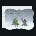 Not... a Silent Night Christmas Dogs Cartoon Card<br><div class="desc">One cute lone singing dog in the snow with a cute star studded tree and candy cane dog bone, making music. Reads "Not"... Then on back are all 17 wet-nosed cartoon dogs of Christmas singing howls for the holidays at the full moon, upon a linen layer of texture and a...</div>