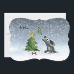 Not... a Silent Night Christmas Dogs Cartoon Card<br><div class="desc">One cute lone singing dog in the snow with a cute star studded tree and candy cane dog bone, making music. Reads "Not"... Then on back are all 17 wet-nosed cartoon dogs of Christmas singing howls for the holidays at the full moon, upon a linen layer of texture and a...</div>