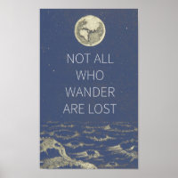Not all who wander are lost moon and earth in blue