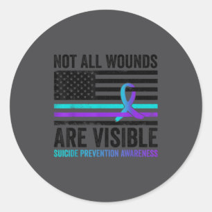 Not All Wounds Are Visible American Flag Suicide P Classic Round Sticker