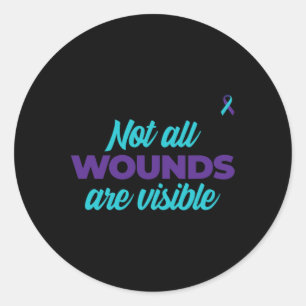 Not All Wounds Are Visible Teal And Purple Awarene Classic Round Sticker