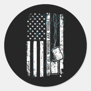 Not All Wounds Visible Military Tag Usa Flag Ptsd 