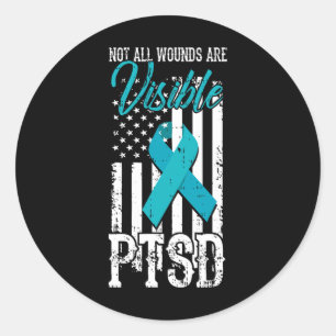Not All Wounds Visible Teal Ribbon American Flag G Classic Round Sticker