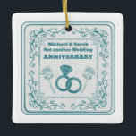 Not another wedding anniversary ceramic ornament<br><div class="desc">A funny design for a married couple whose wedding anniversaries seem to come round very quickly. This design has a lace-style frame drawn around the text not another wedding anniversary. The design features a wedding ring and flowers. A funny wedding anniversary design.</div>