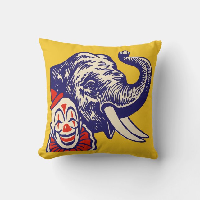 Not At All Frightening Circus Clown and Elephant Cushion (Front)