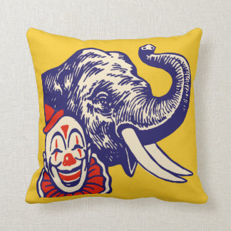 Not At All Frightening Circus Clown and Elephant Cushion