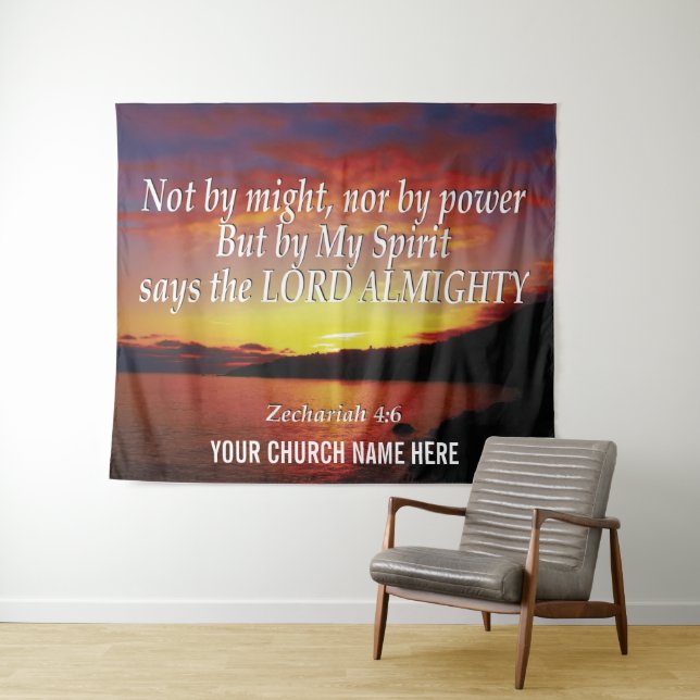 NOT BY MIGHT NOR POWER Christian Church Wall Art Tapestry (In Situ (Horizontal))