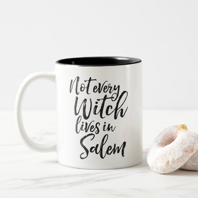 Not Every Witch Lives In Salem | Funny Halloween Two-Tone Coffee Mug (With Donut)