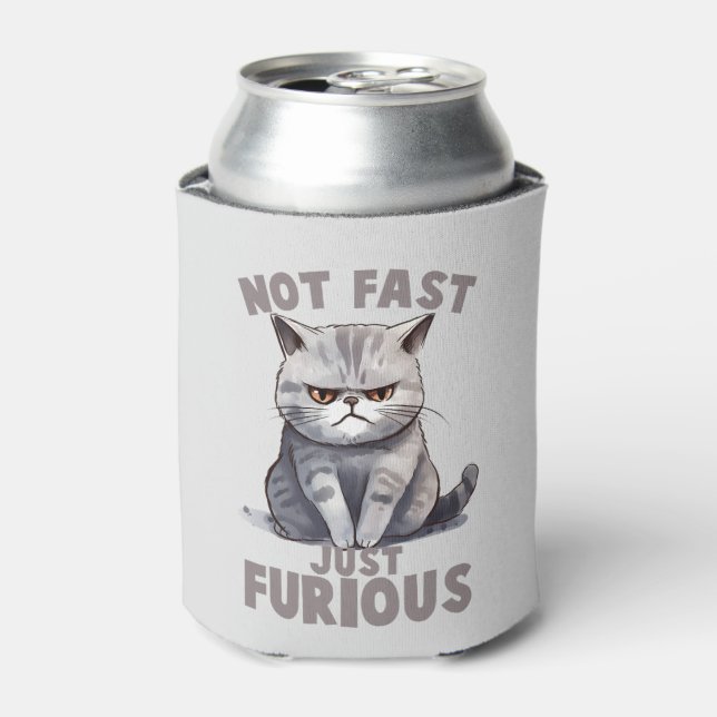 Not Fast, Just Furious – Grey Cat Humour Can Cooler (Can Front)