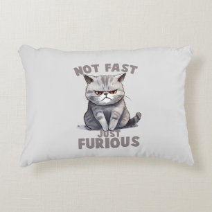 Not Fast, Just Furious – Grey Cat Humour Decorative Cushion