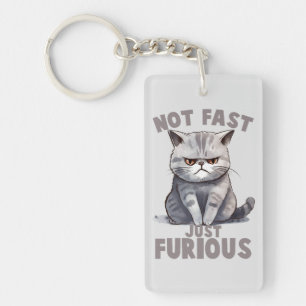 Not Fast, Just Furious – Grey Cat Humour Key Ring