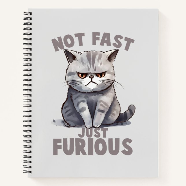 Not Fast, Just Furious – Grey Cat Humour Notebook (Front)