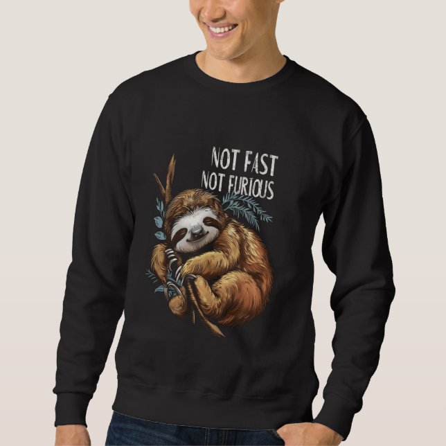 Not Fast Not Furious Cute Lazy Sleeping Sloth Funn Sweatshirt (Front)