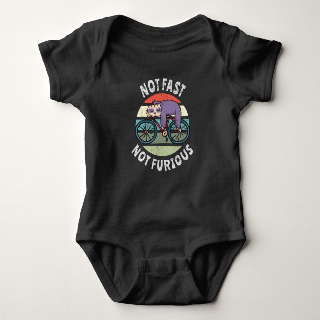 Not Fast Not Furious lazy sloth sleeping bicycle Baby Bodysuit (Front)