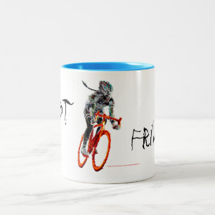 Not Frilly. Female Cyclist & Flames Two-Tone Coffee Mug