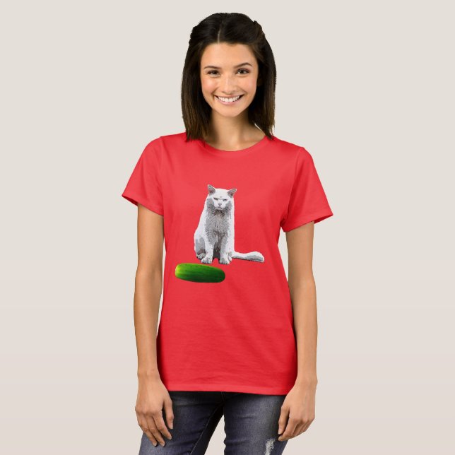 Not Funny, Cat and Cucumber T-Shirt (Front Full)